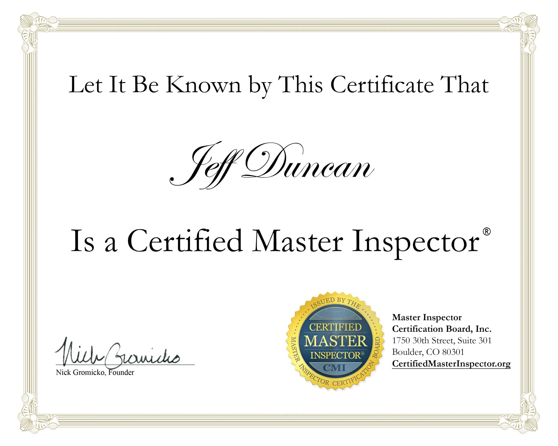 jeff duncan certified master inspector